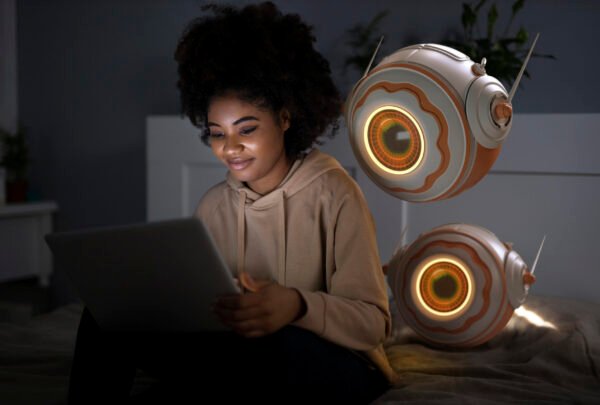 person-doing-daily-activities-with-big-brother-watching